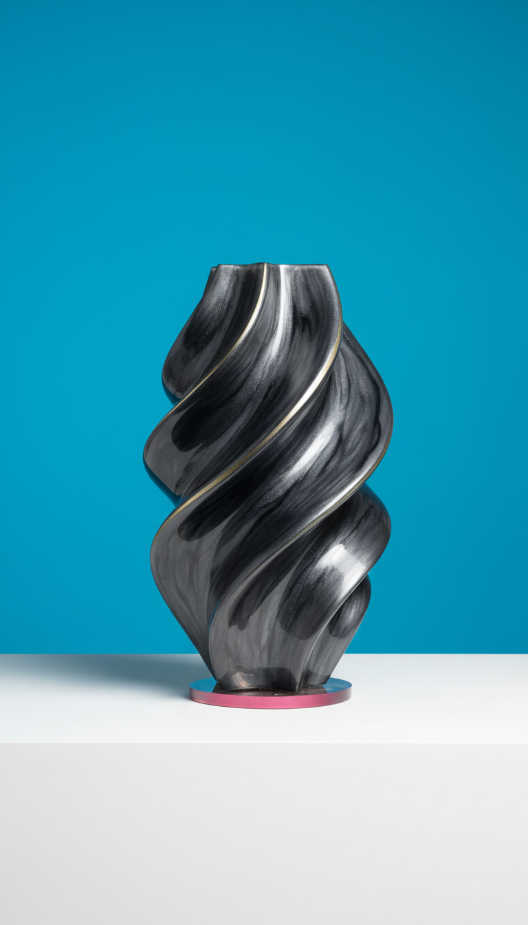Deep Charcoal Ripple Resin Table Sculpture